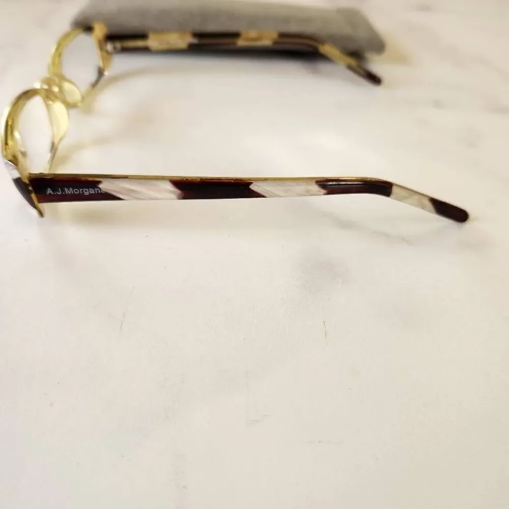 A.J. Morgan reading eyeglasses 1.50 striped impression white brown peepers tort